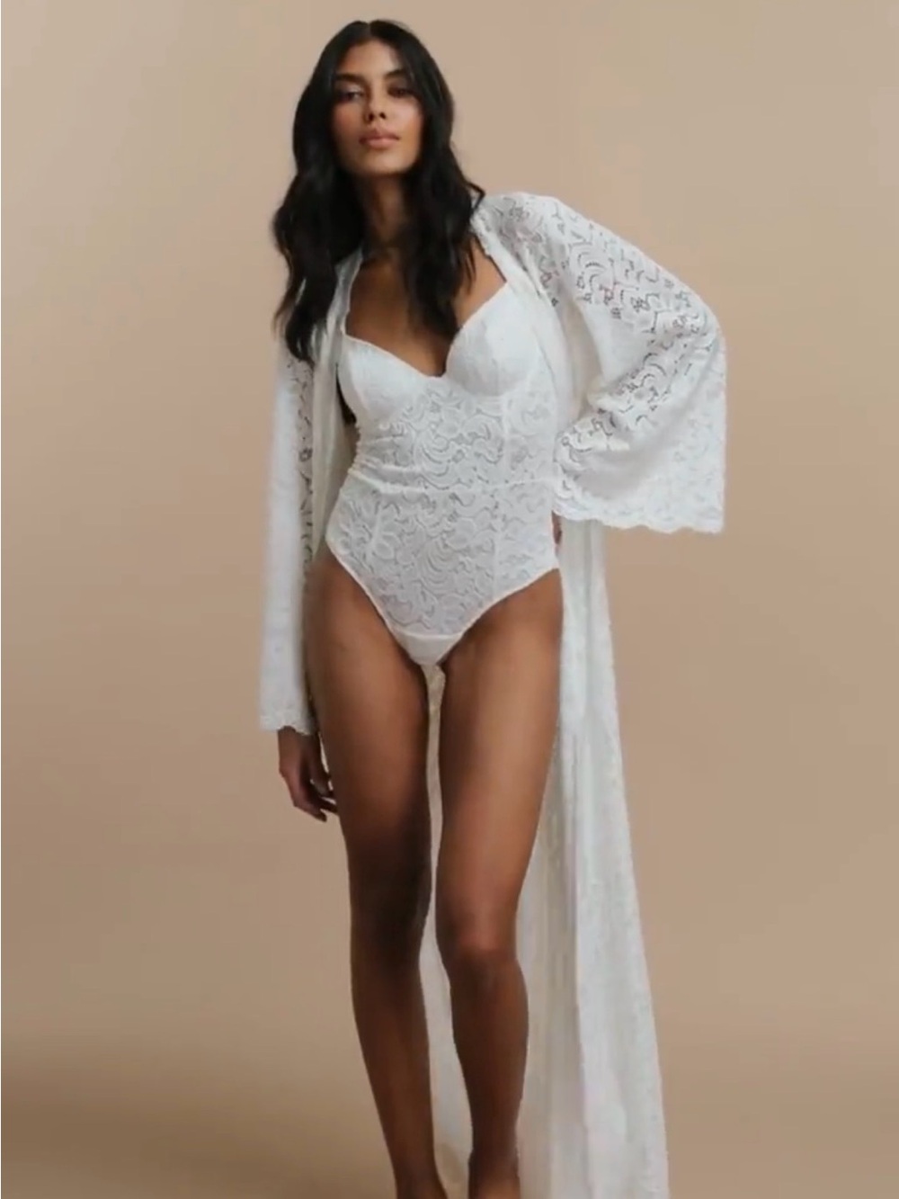 White Lace Long Robe - Bridal